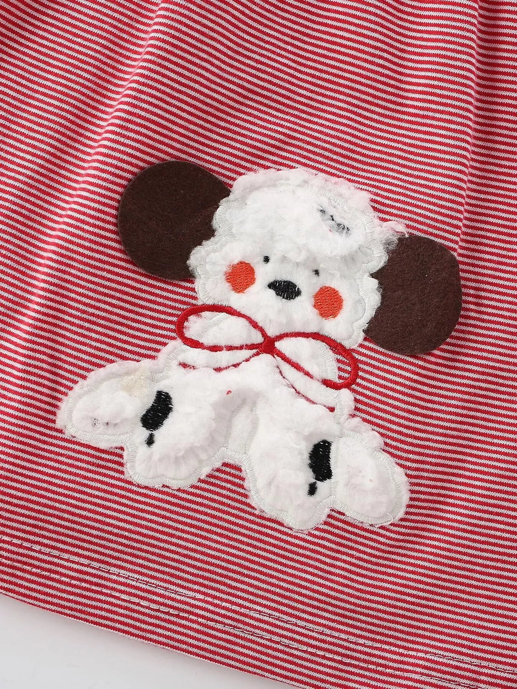 Children's Striped Long-Sleeve Casual Dress with Puppy Applique