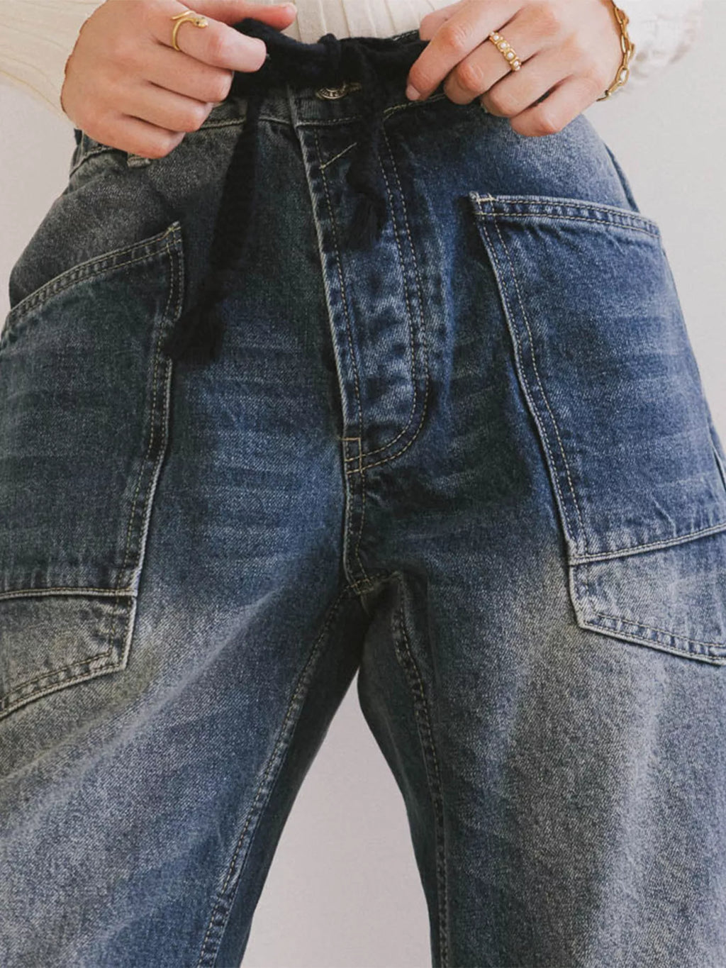 Drawstring Wide Leg Cropped Jeans