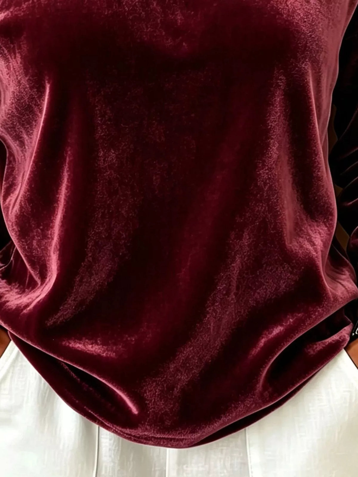 Full Size Velvet Asymmetrical Neck Sweatshirt with Buckle Detail Plus Size