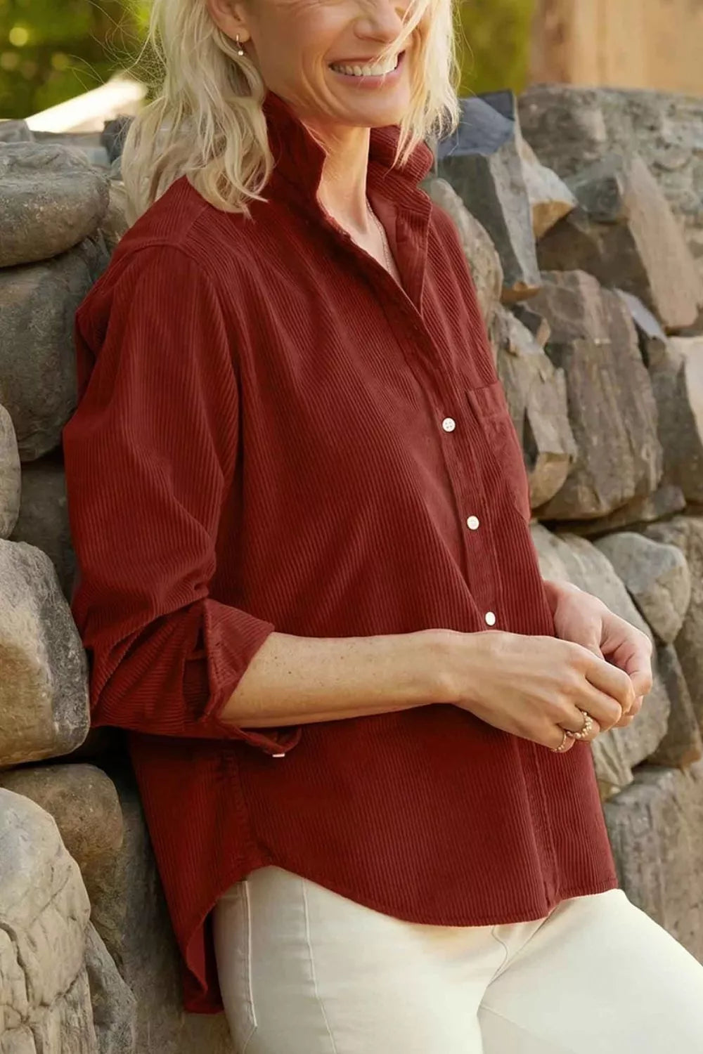 Adjustable Cuff Long Sleeve Corduroy Shirt