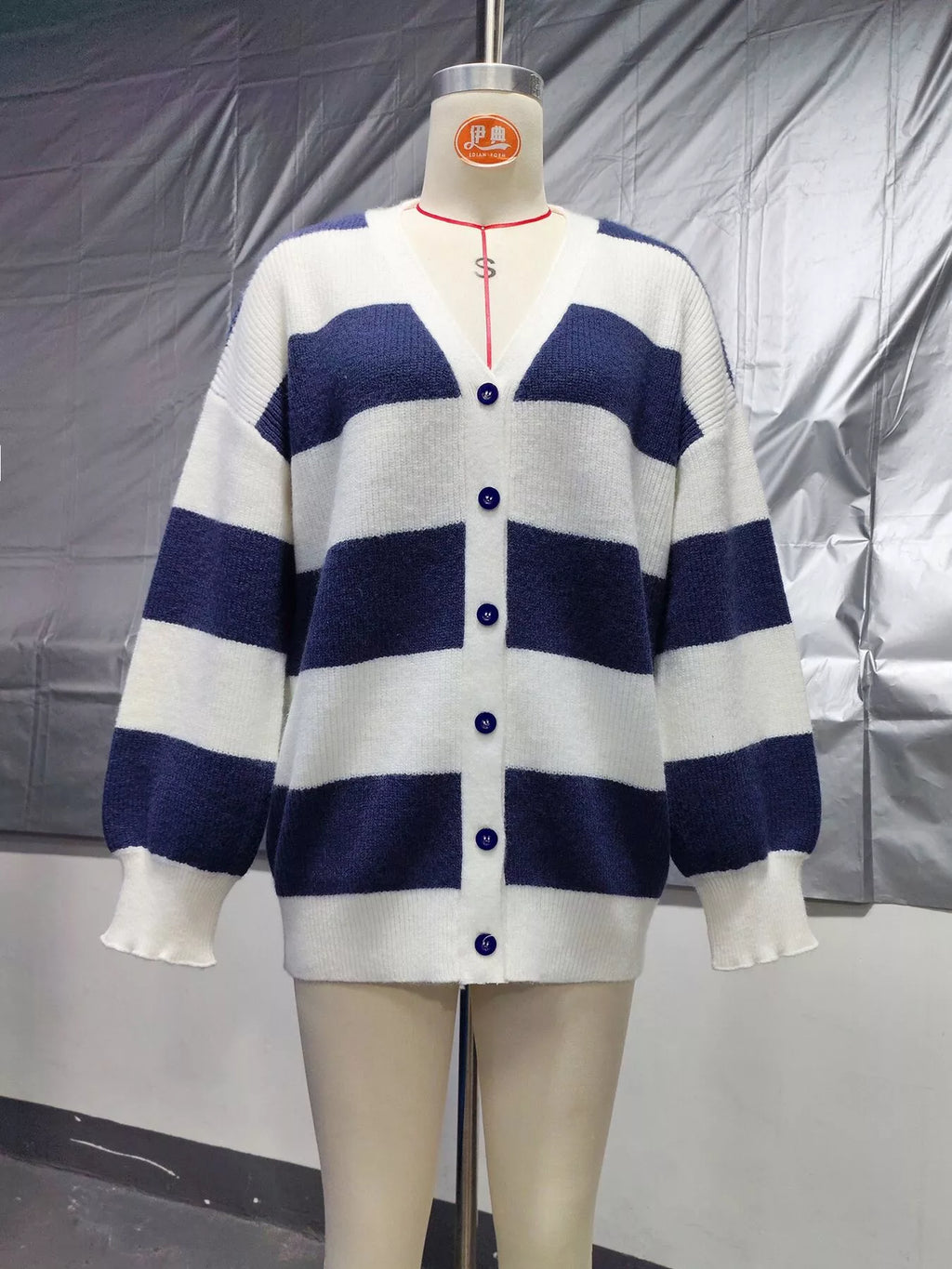 Striped V-Neck Button-Down Cardigan