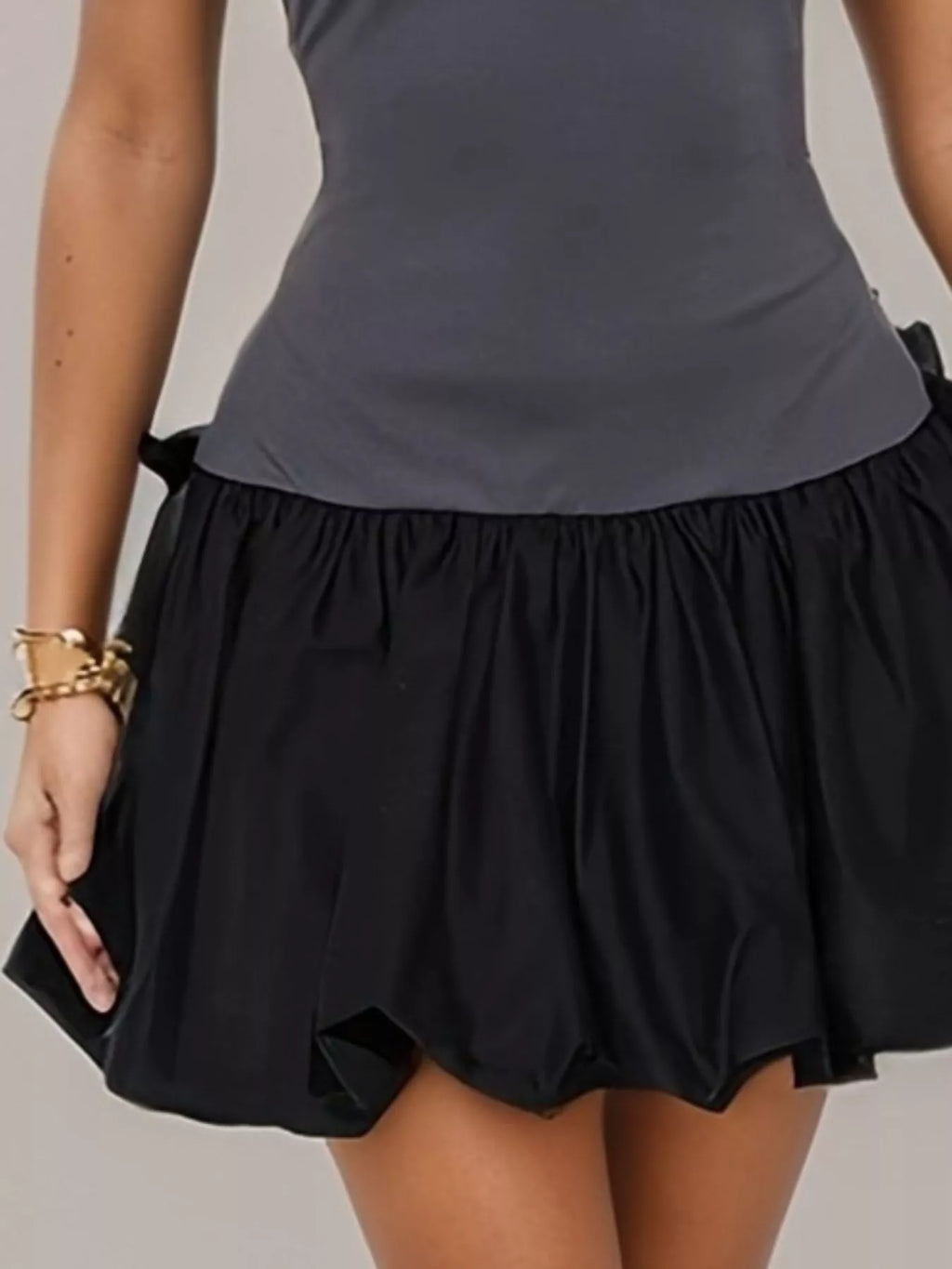 Scoop Neck Bubble Hem Mini Dress