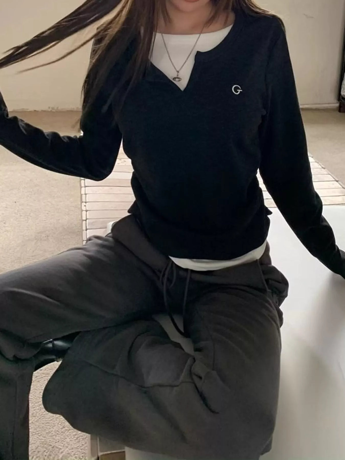 Layered Look Long Sleeve T-Shirt
