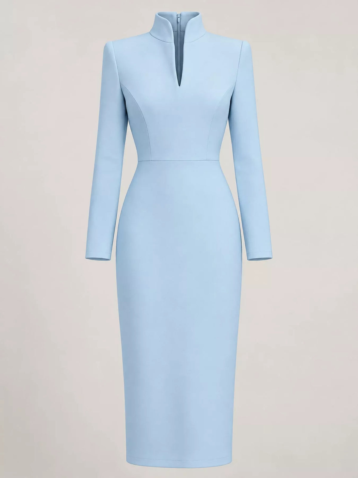 Full Size Stand-Collar Long-Sleeve Midi Dress Plus Size