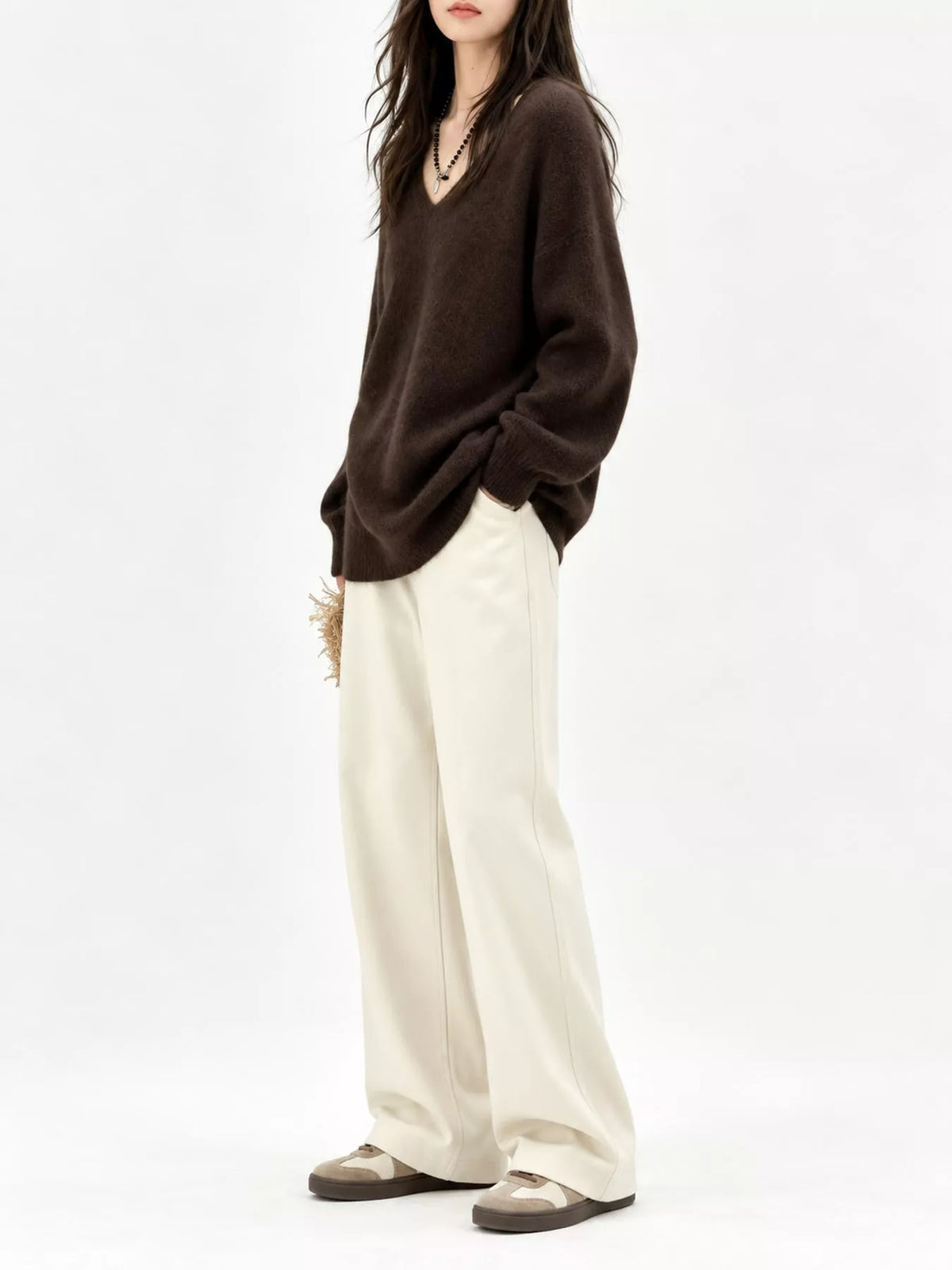 V-Neck Dropped Shoulder Sweater