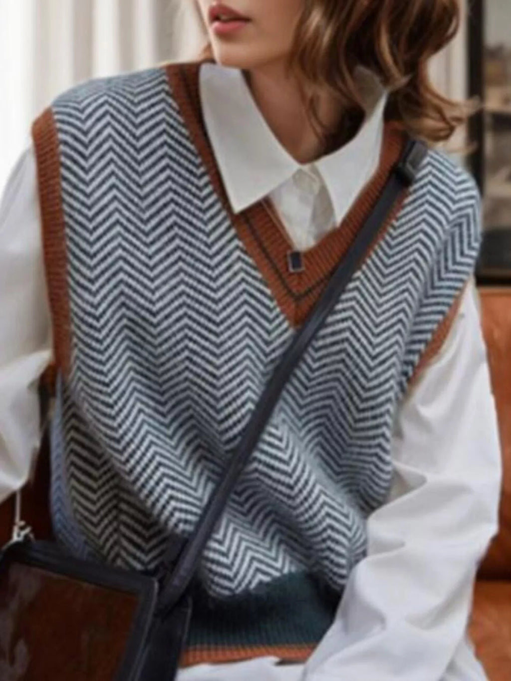 Chevron Pattern V-Neck Knit Sweater Vest