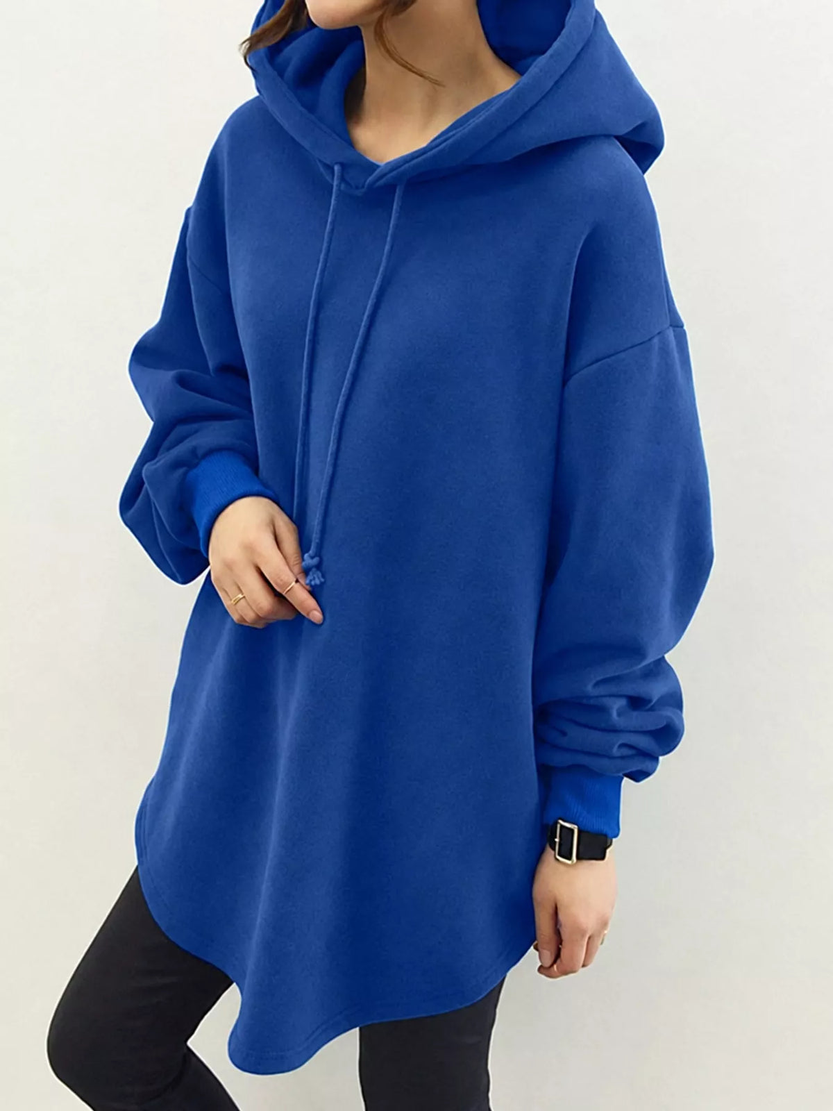 Full Size Drawstring Dropped Shoulder Hoodie Plus Size