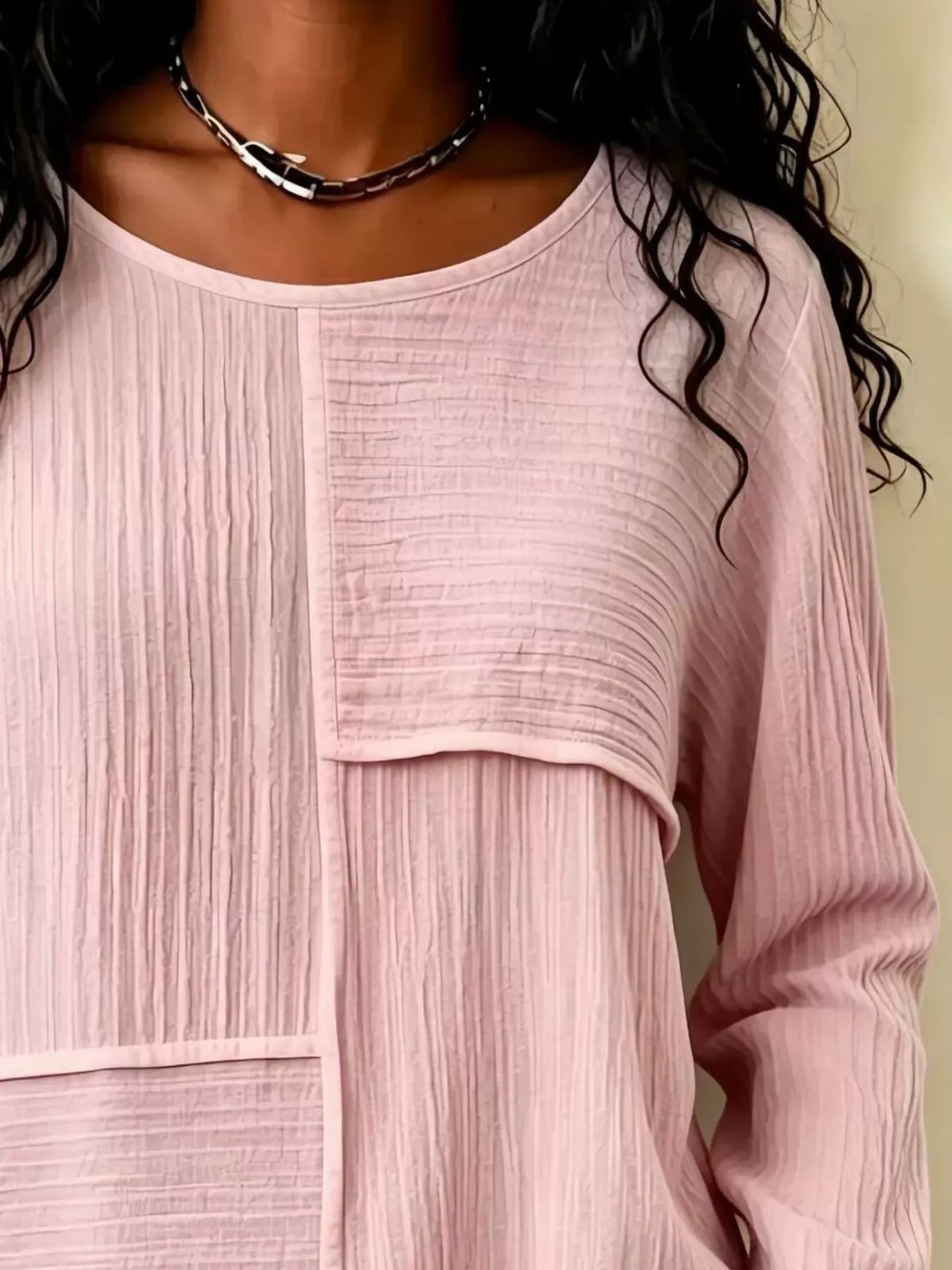 Textured Patchwork Long Sleeve Casual T-Shirt