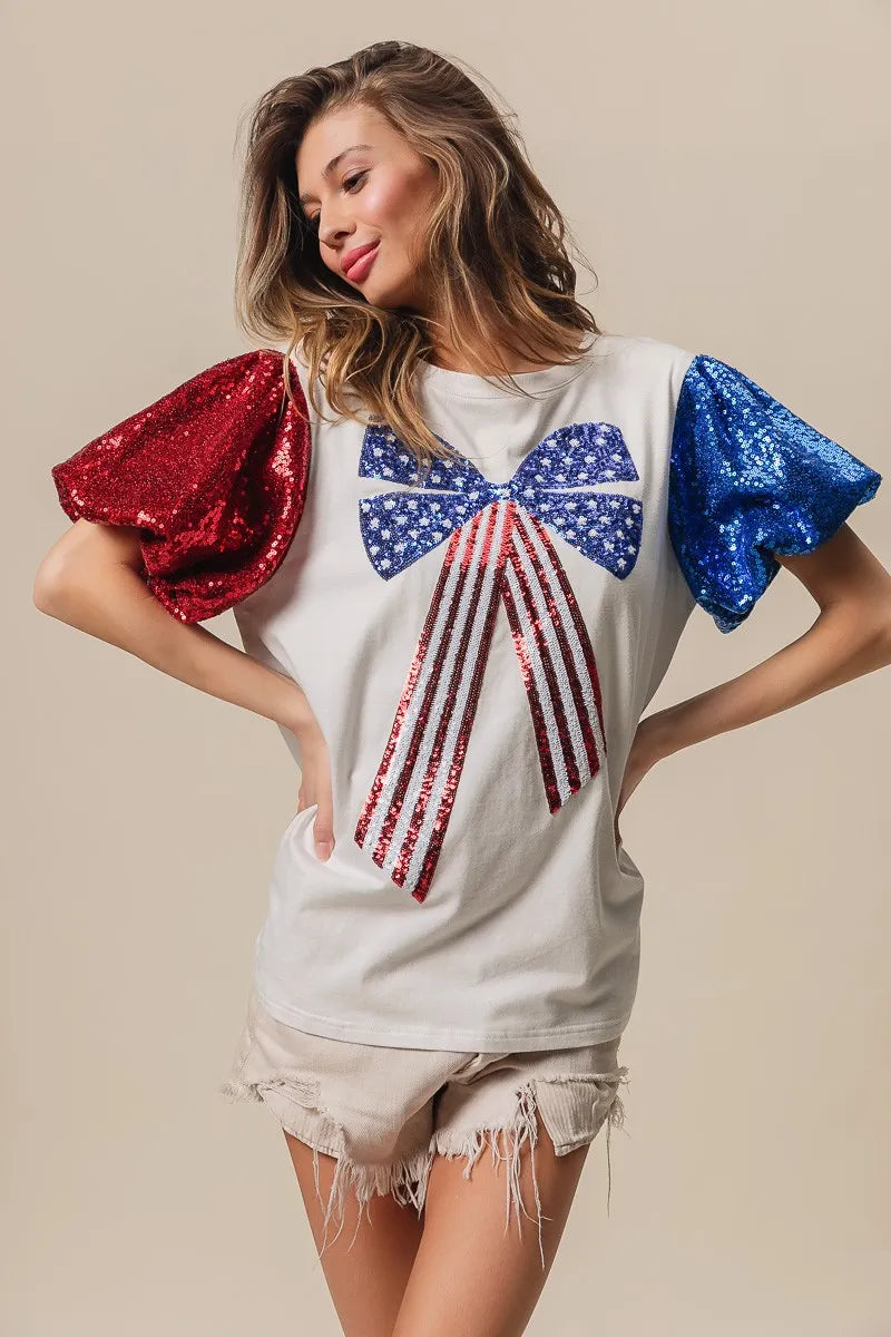 BiBi Sequin American Flag Bow Top