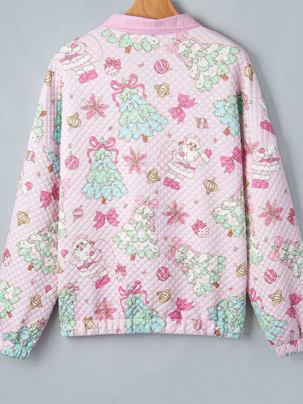 Christmas Print Collar Half Button Loose Sweatshirt