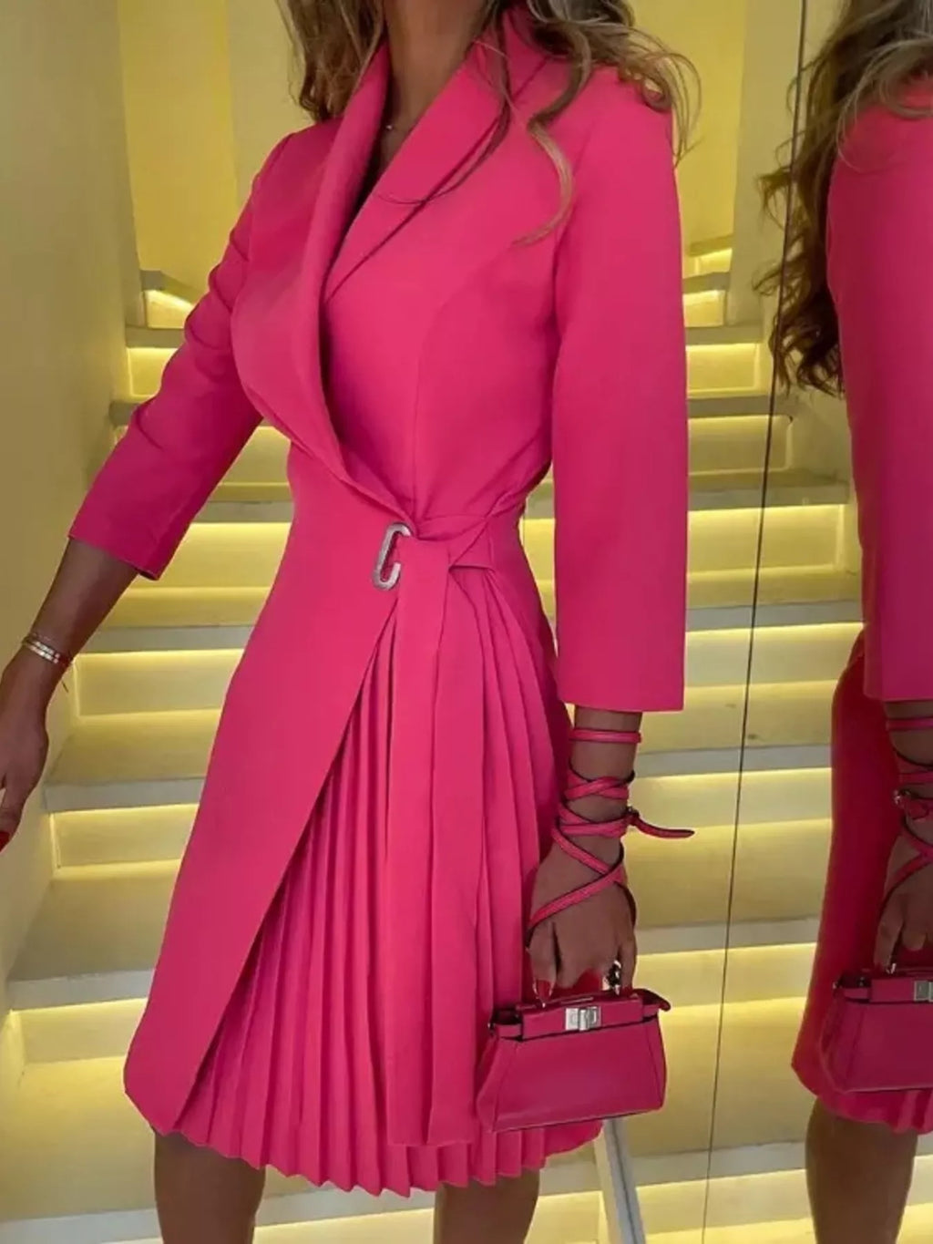 Blazer Style Pleated Midi Dress