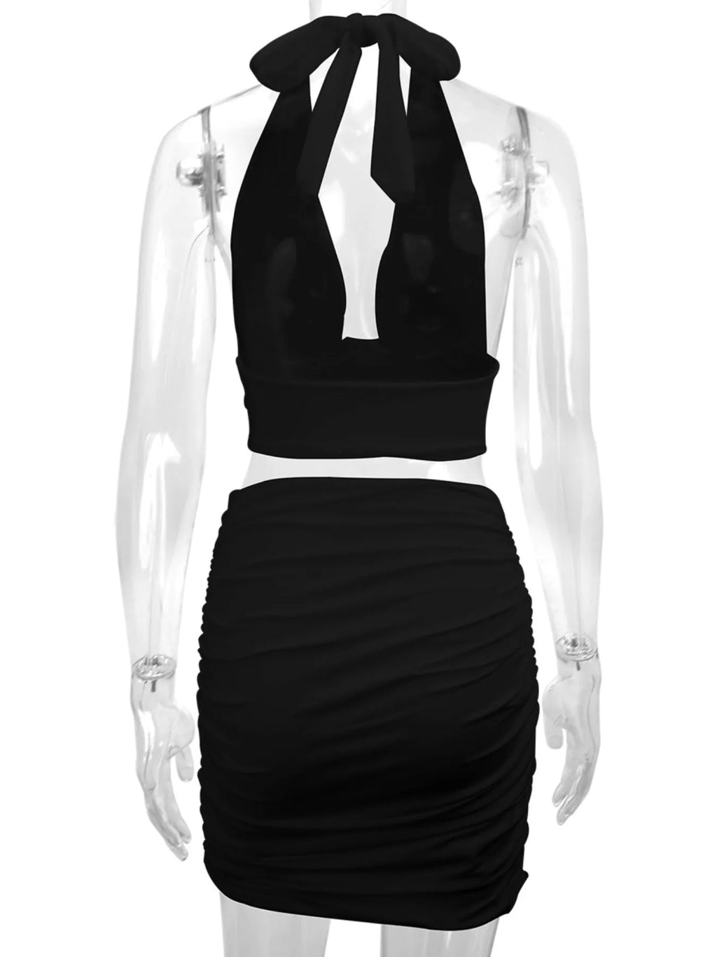 Halter Crop Top and Ruched Bodycon Mini Skirt Set