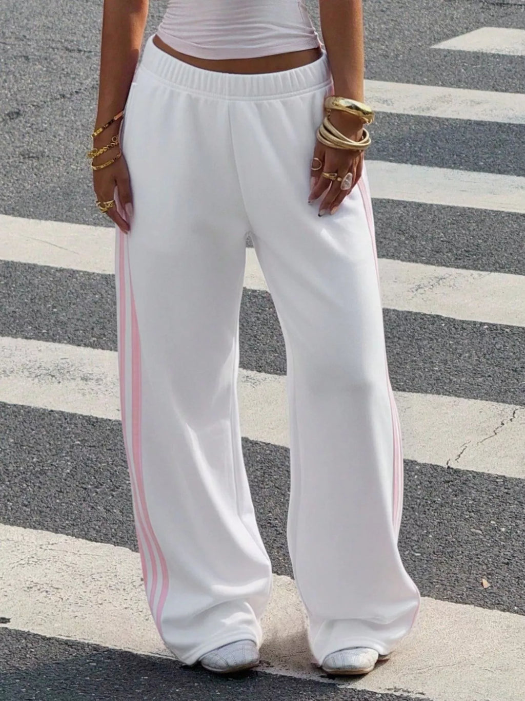 High-Waisted Wide-Leg Track Pants with Side Stripes