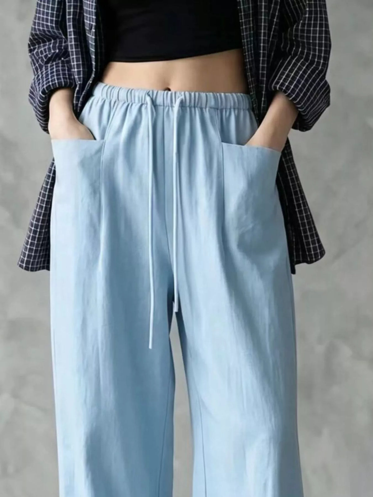 Full Size Drawstring Wide-Leg Casual Pants Plus Size
