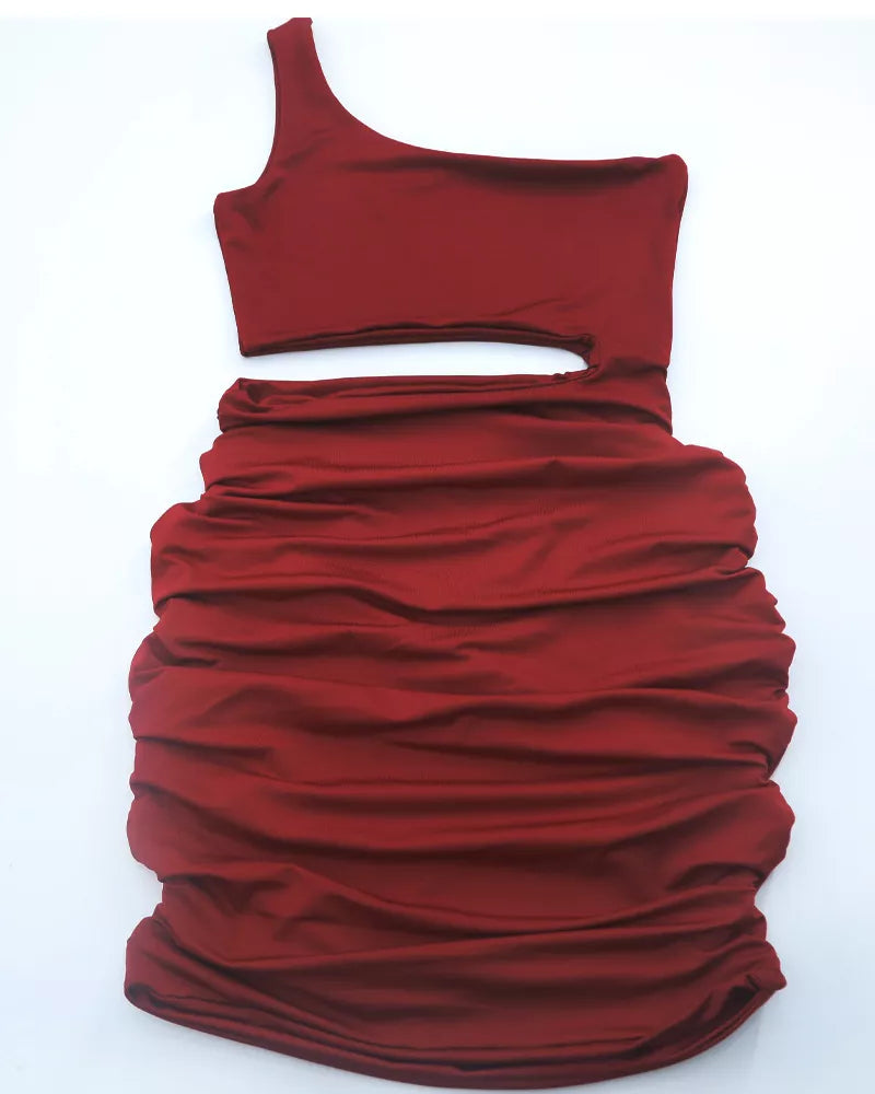 One-Shoulder Cutout Ruched Bodycon Mini Dress