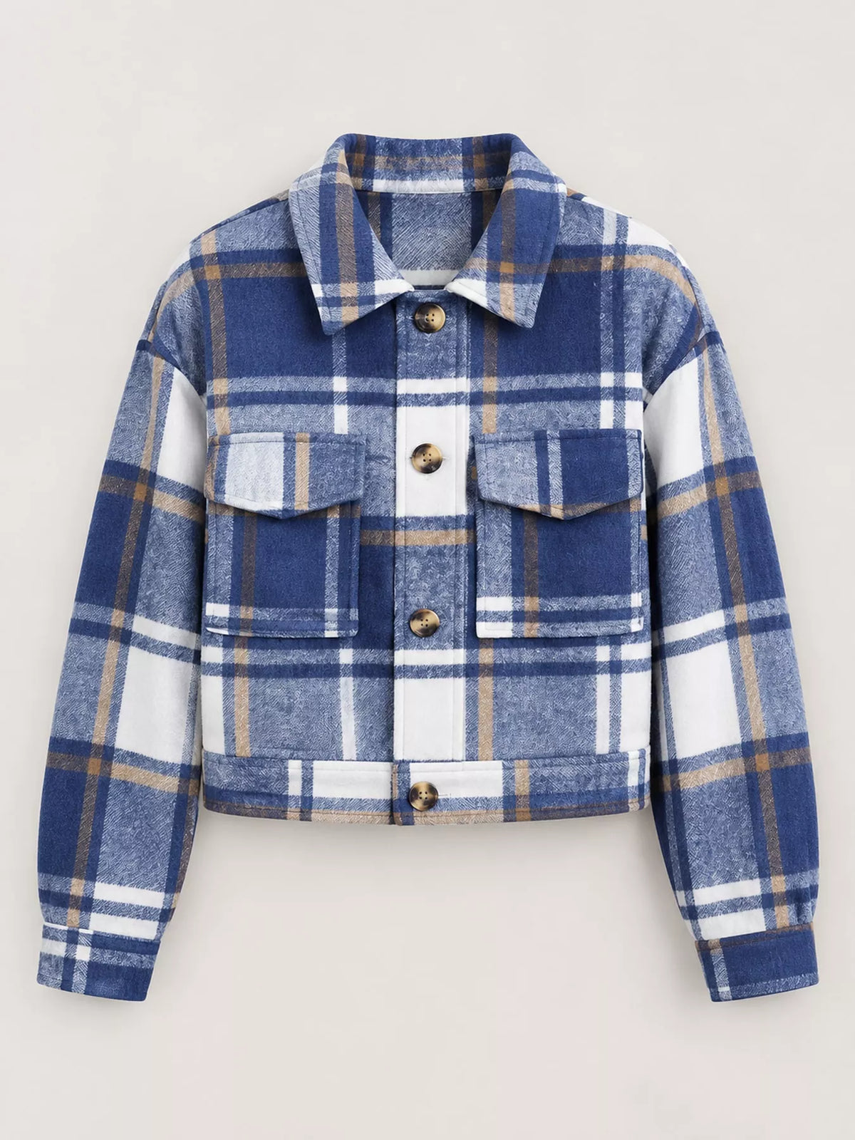 Plaid Button-Front Cropped Jacket