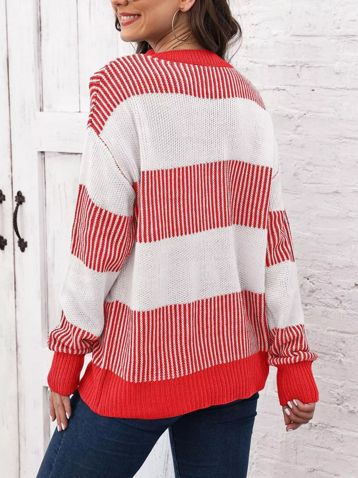 Full Size Striped Color Block Crew Neck Sweater Plus Size
