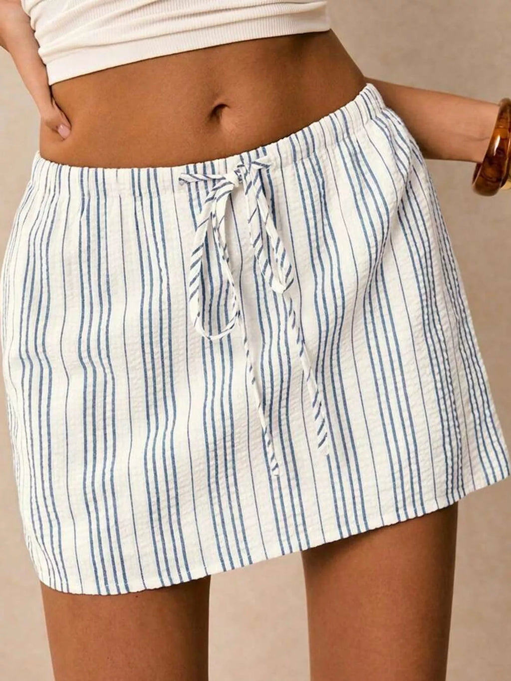 Striped Drawstring Mini Skort