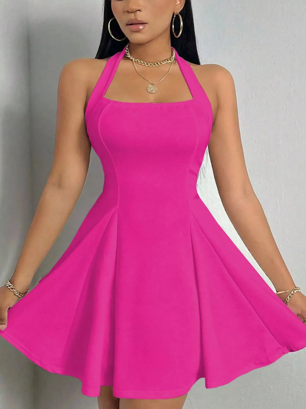 Halter Neck Sleeveless A-Line Mini Dress