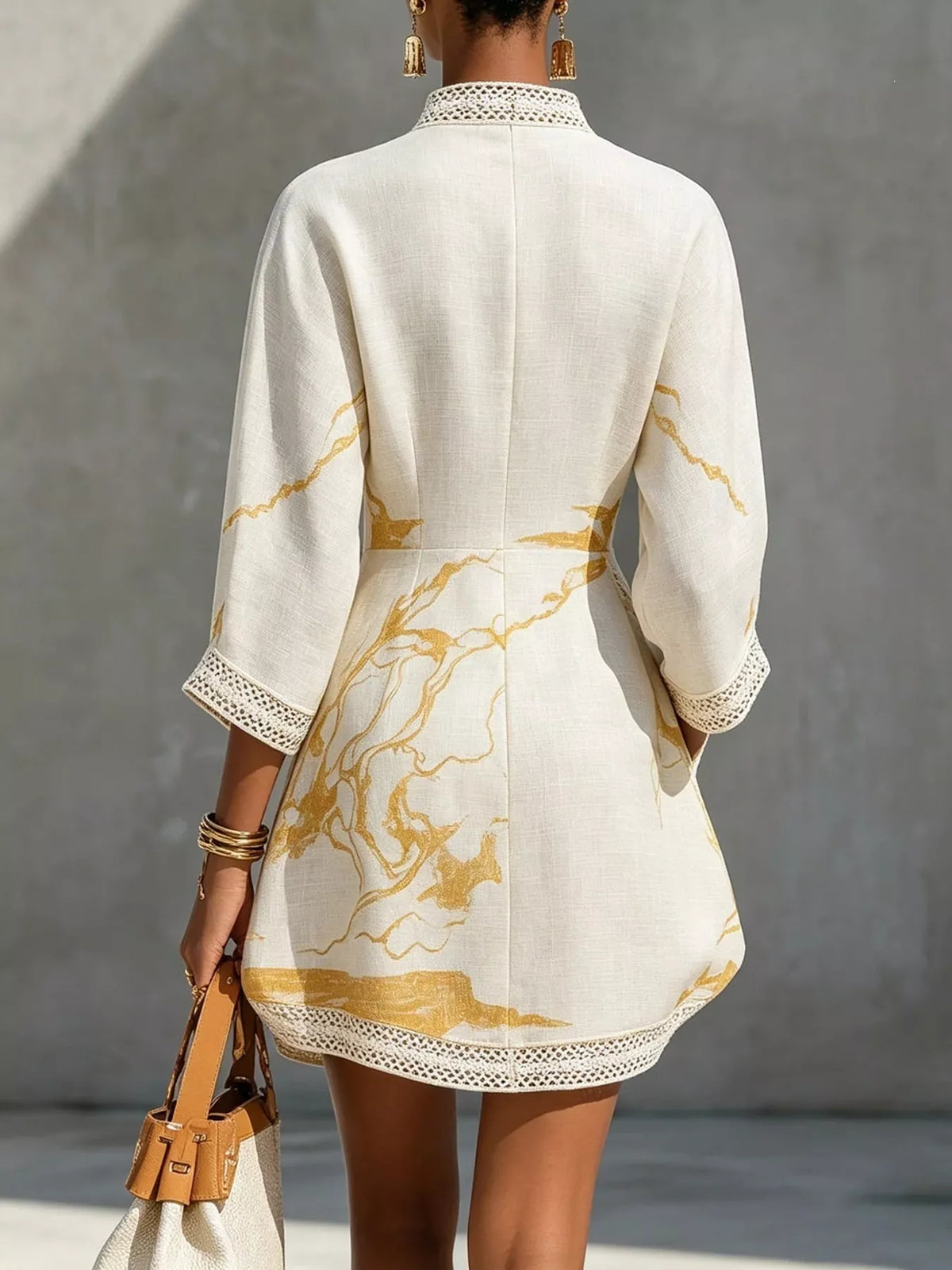 Notched 3/4 Sleeve Mini Dress