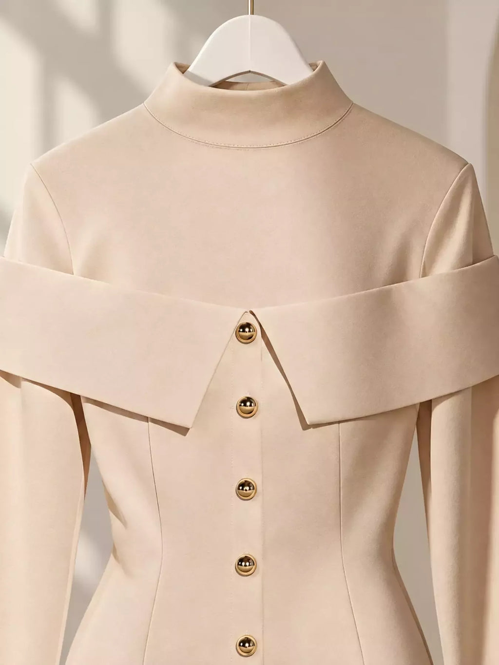 Mock Neck Button Front Mini Dress