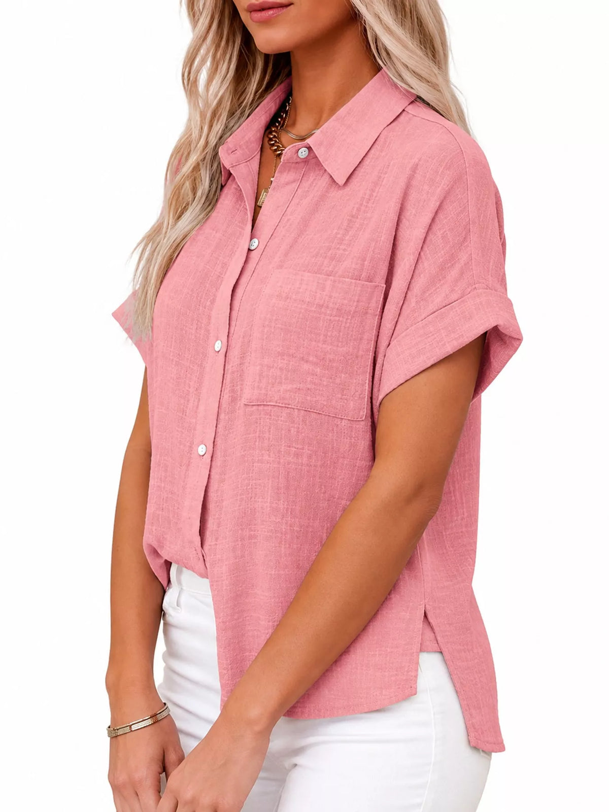 Full Size Button Up Short Sleeve Shirt Plus Size