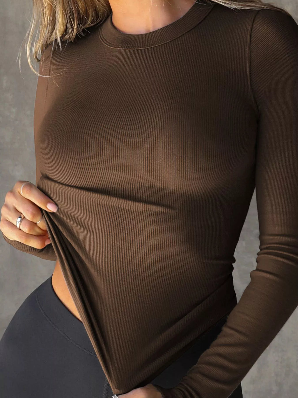 Long Sleeve Crop T-Shirt with Ribbed Texture