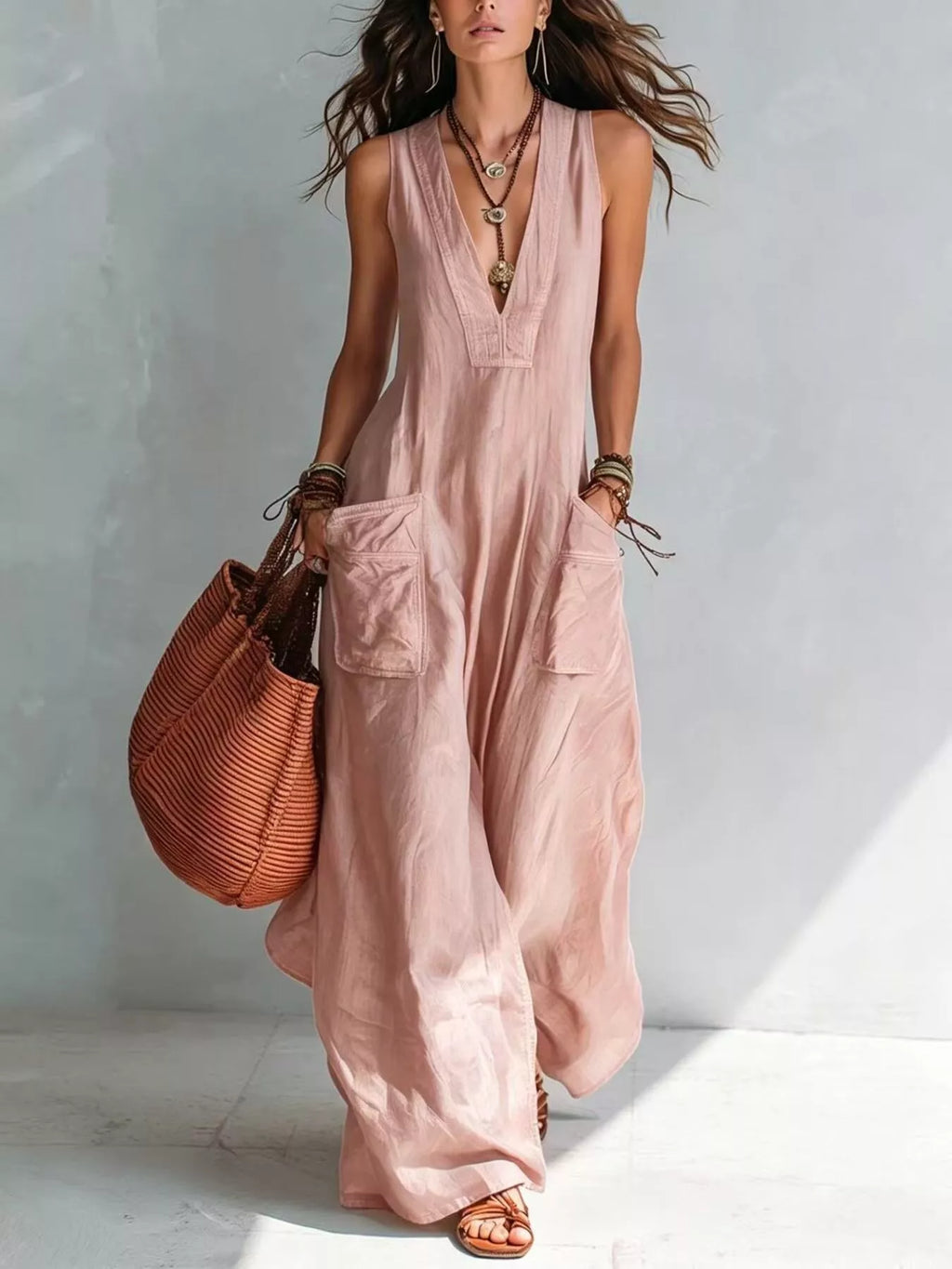 Full Size V-Neck Sleeveless Wide-Leg Jumpsuit Plus Size