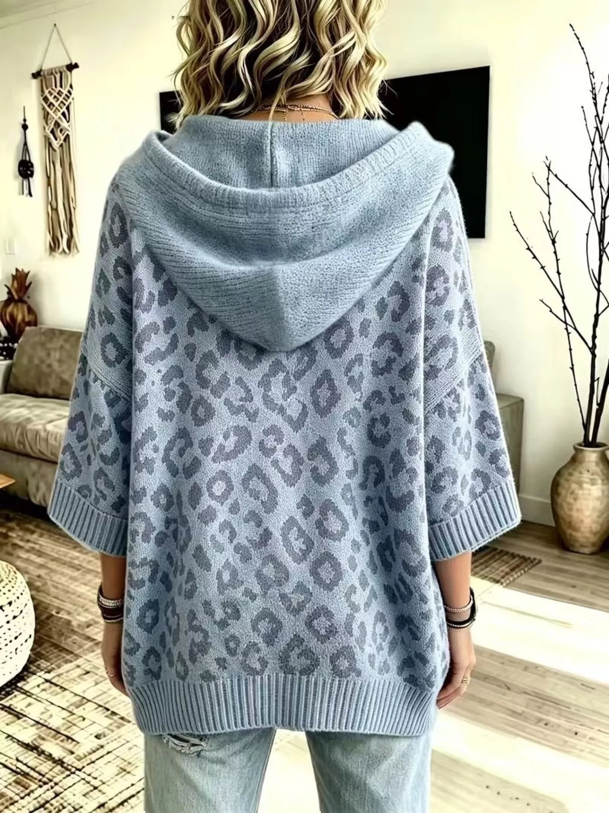 Drawstring Leopard Hooded Sweater