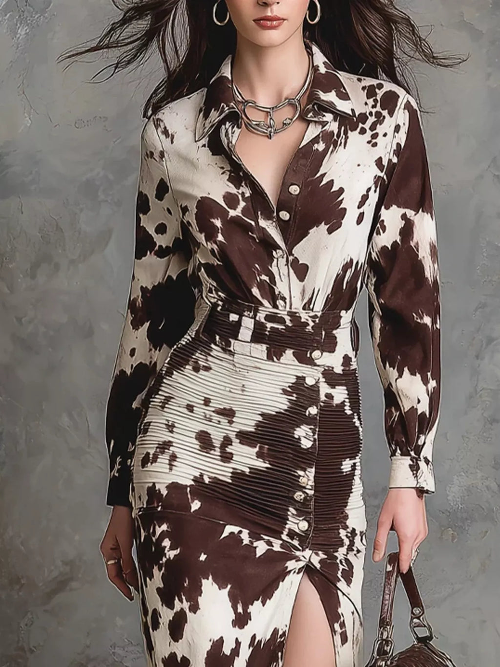Slit Long Sleeve Shirt Dress