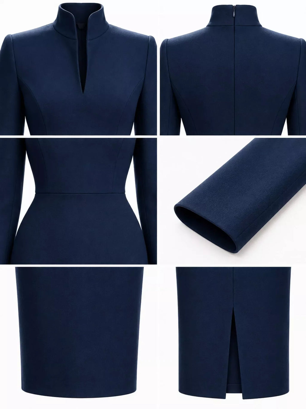 Full Size Stand-Collar Long-Sleeve Midi Dress Plus Size