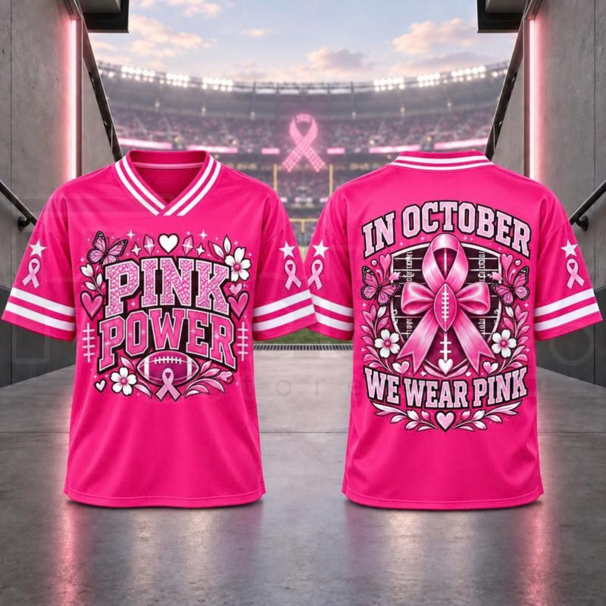 Breast Cancer Awareness Football Jersey – Pink Ribbon V-Neck Game Day Top