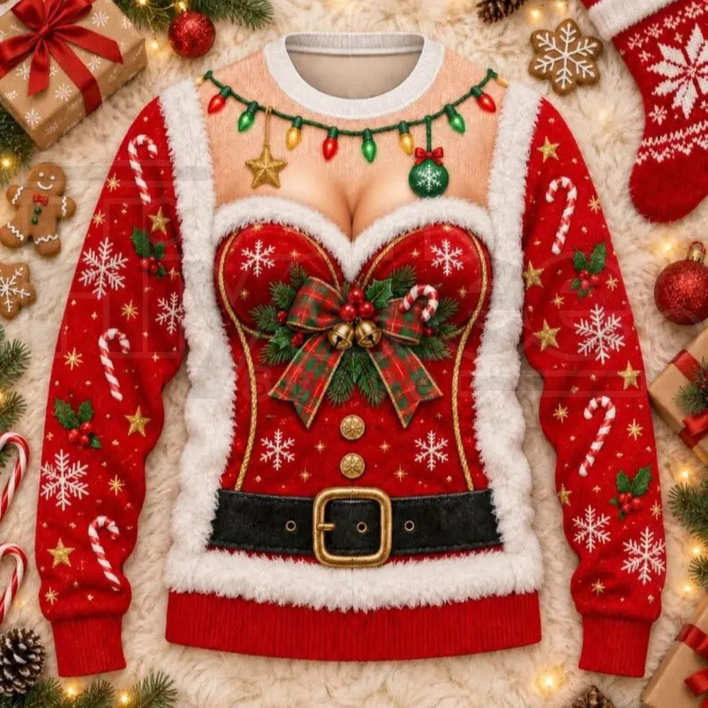 Funny 3D Print Fake Chest Ugly Christmas Sweater – Novelty Holiday Pullover