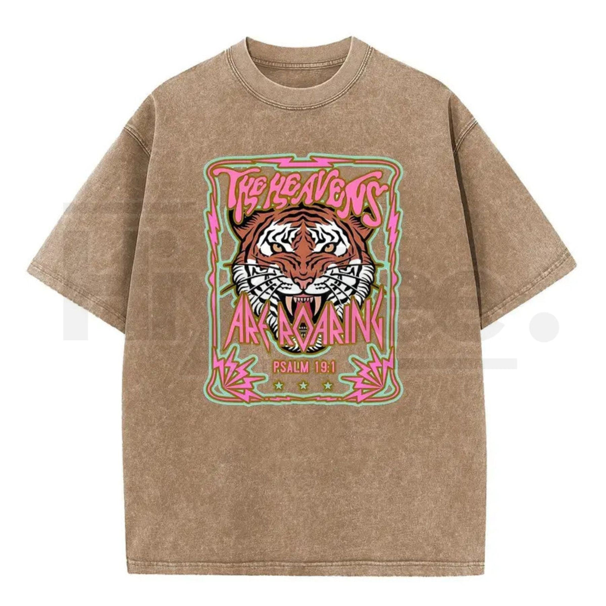 Wayii Fashion "The Heavens" Roaring Tiger Acid Wash Vintage T-Shirt