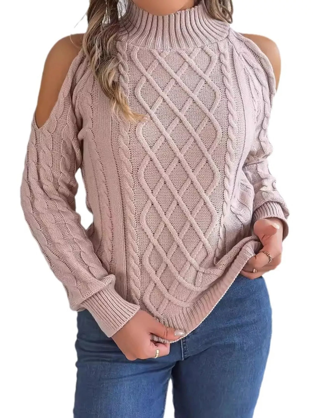 Cold-Shoulder Cable Knit Sweater