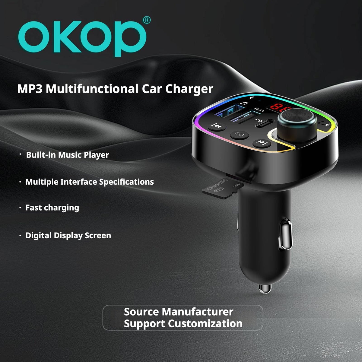KP-C100 Wholesale Super-Fast Car Chargers MP3 Players Multi-Port USB Type-C In Stock
