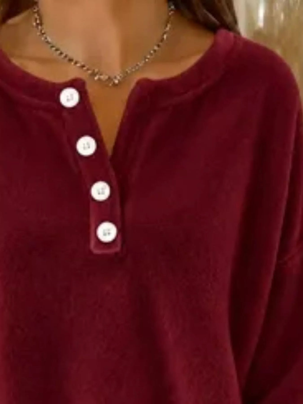 Button Detail Dropped Shoulder Sweatshirt