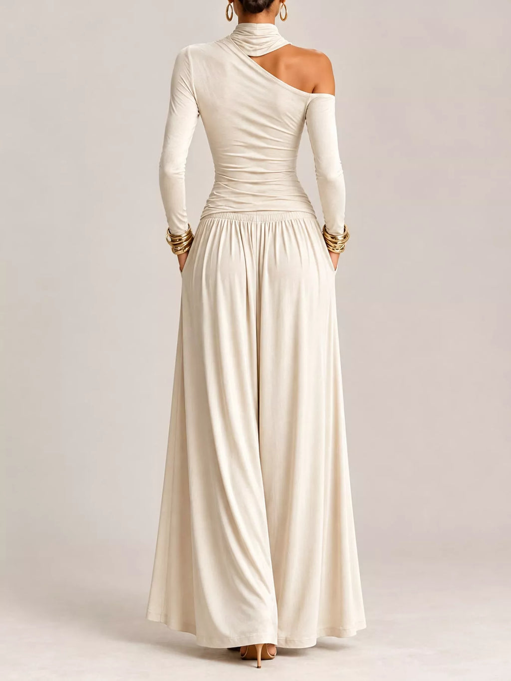 Asymmetric Cutout Long Sleeve Maxi Dress