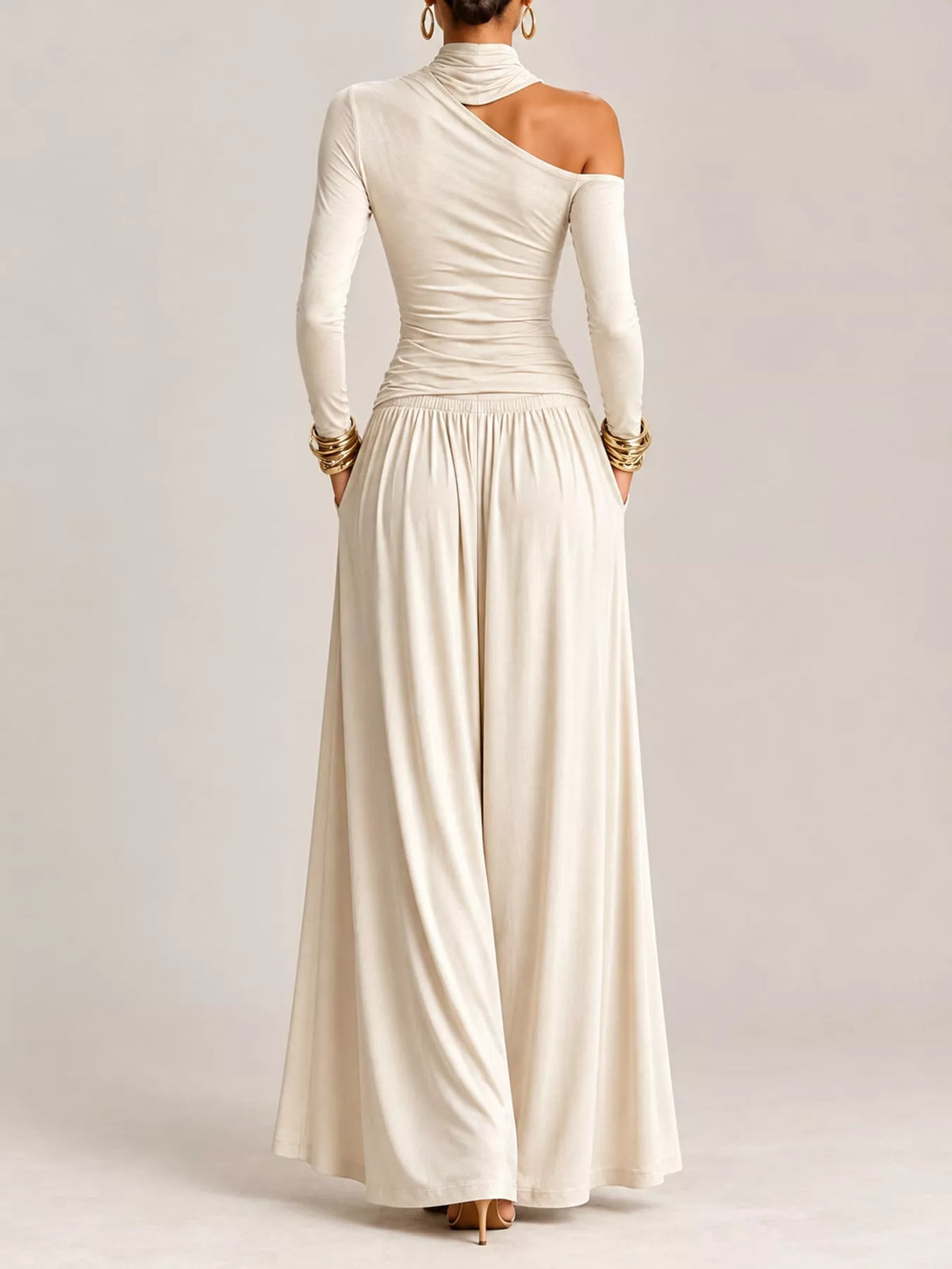 Asymmetric Cutout Long Sleeve Maxi Dress
