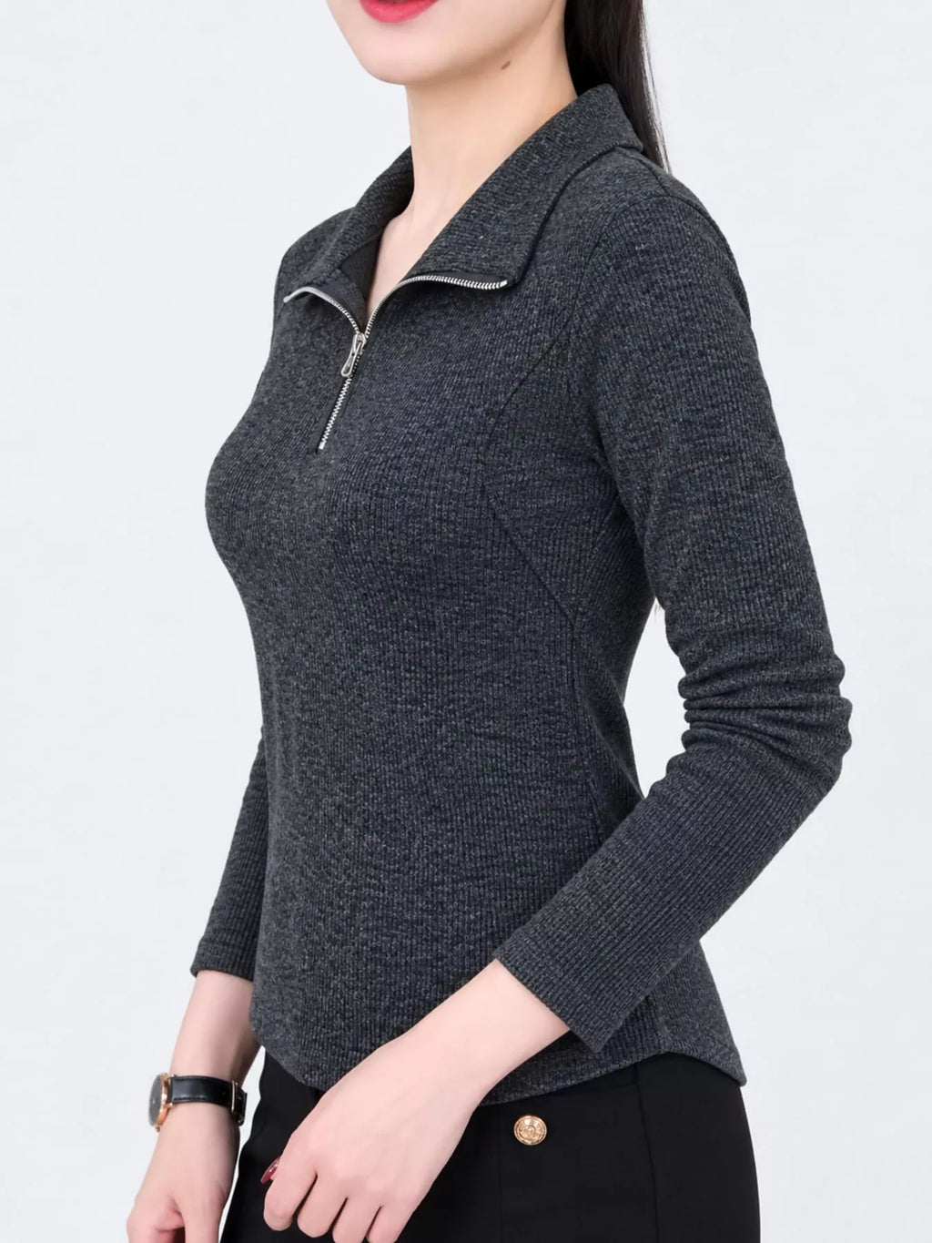 Plus Size Quarter-Zip Long Sleeve Top