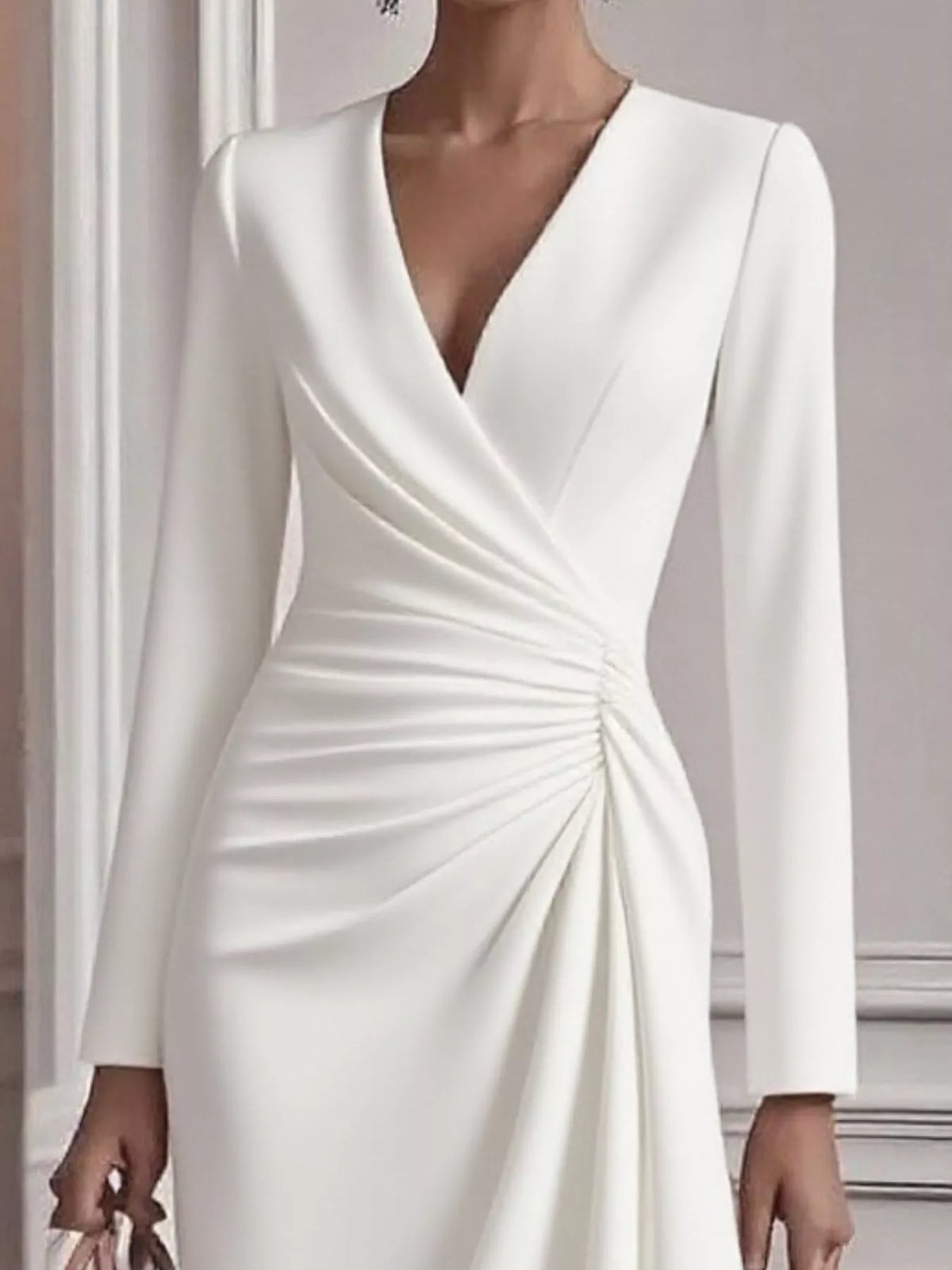 Ruched Surplice Long Sleeve Dress