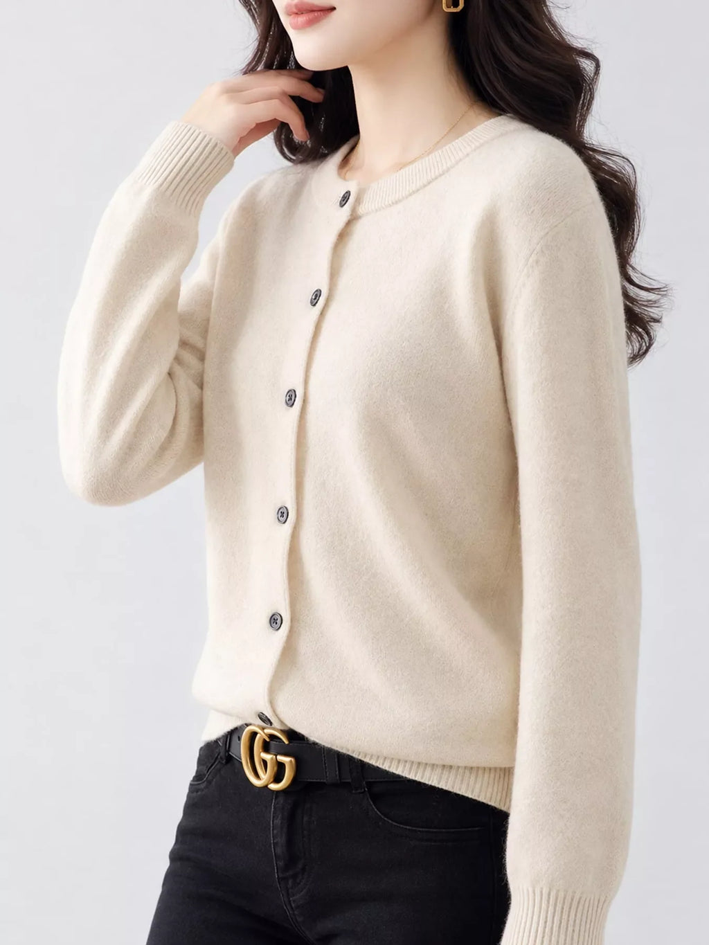 Crew-Neck Button-Down Cardigan