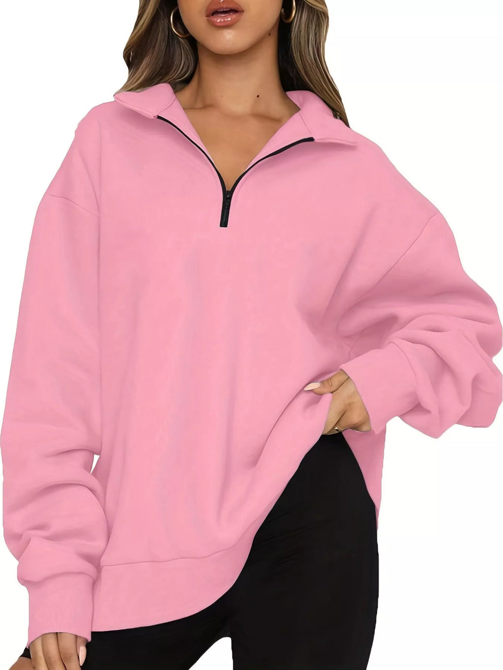 Full Size Quarter-Zip Dropped Shoulder Sweatshirt Plus Size