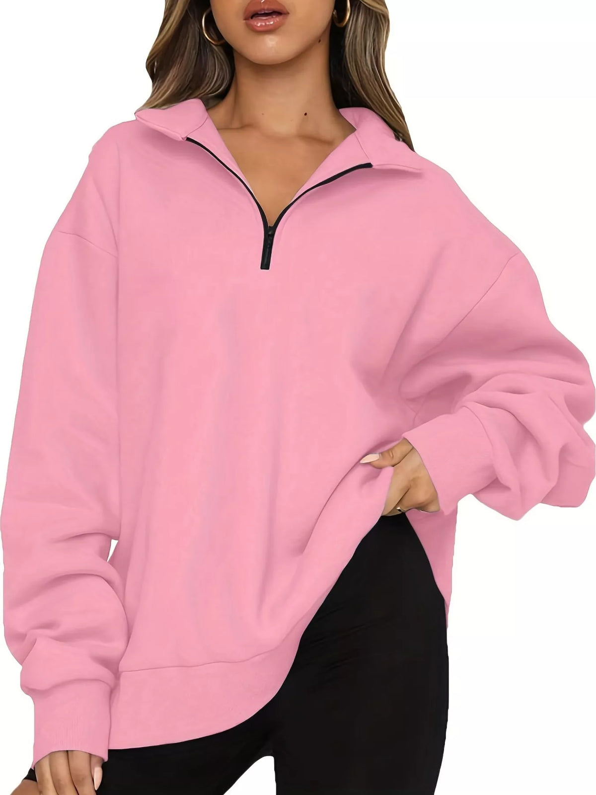 Full Size Quarter-Zip Dropped Shoulder Sweatshirt Plus Size