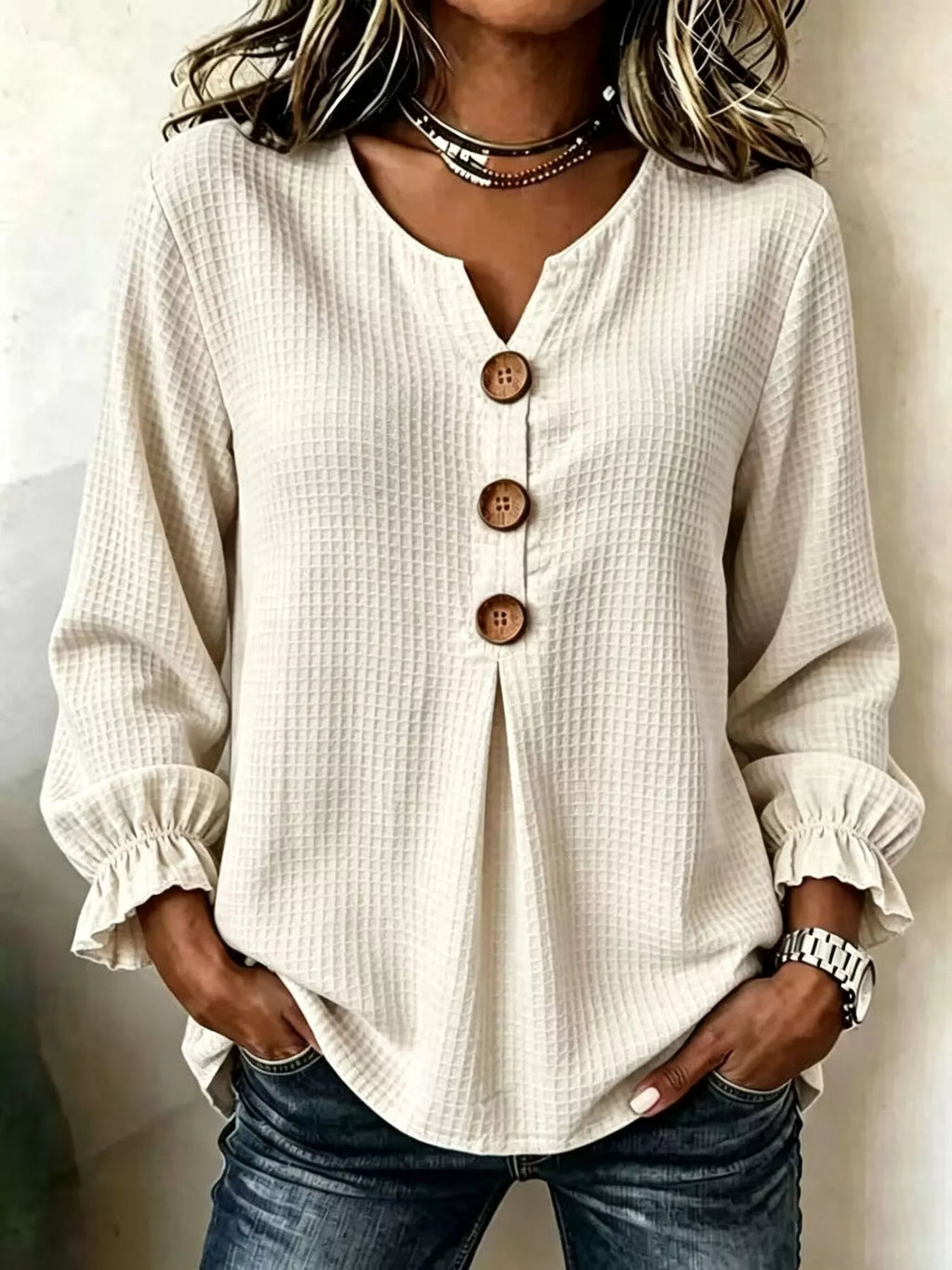 Waffle Knit Long Sleeve Top
