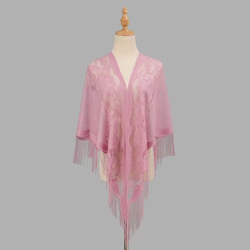 Womens Breathable Lace Triangle Shawl With Floral Design