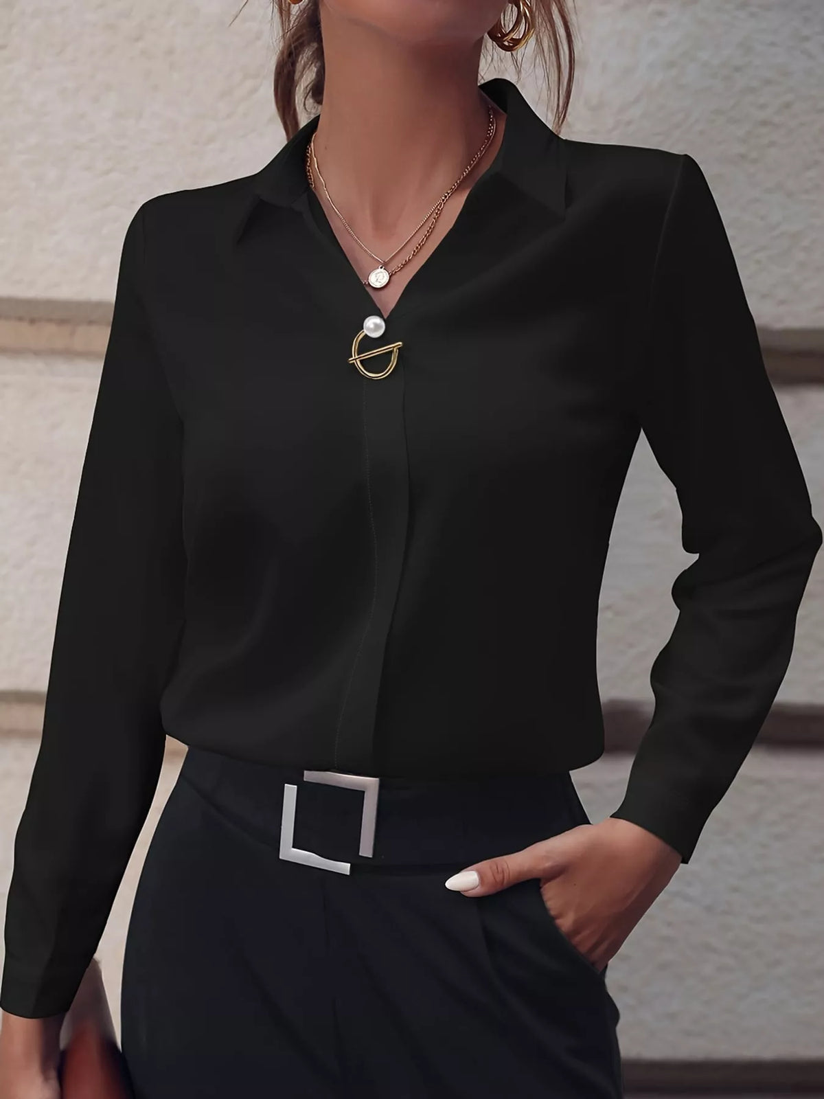 Long Sleeve Satin Blouse