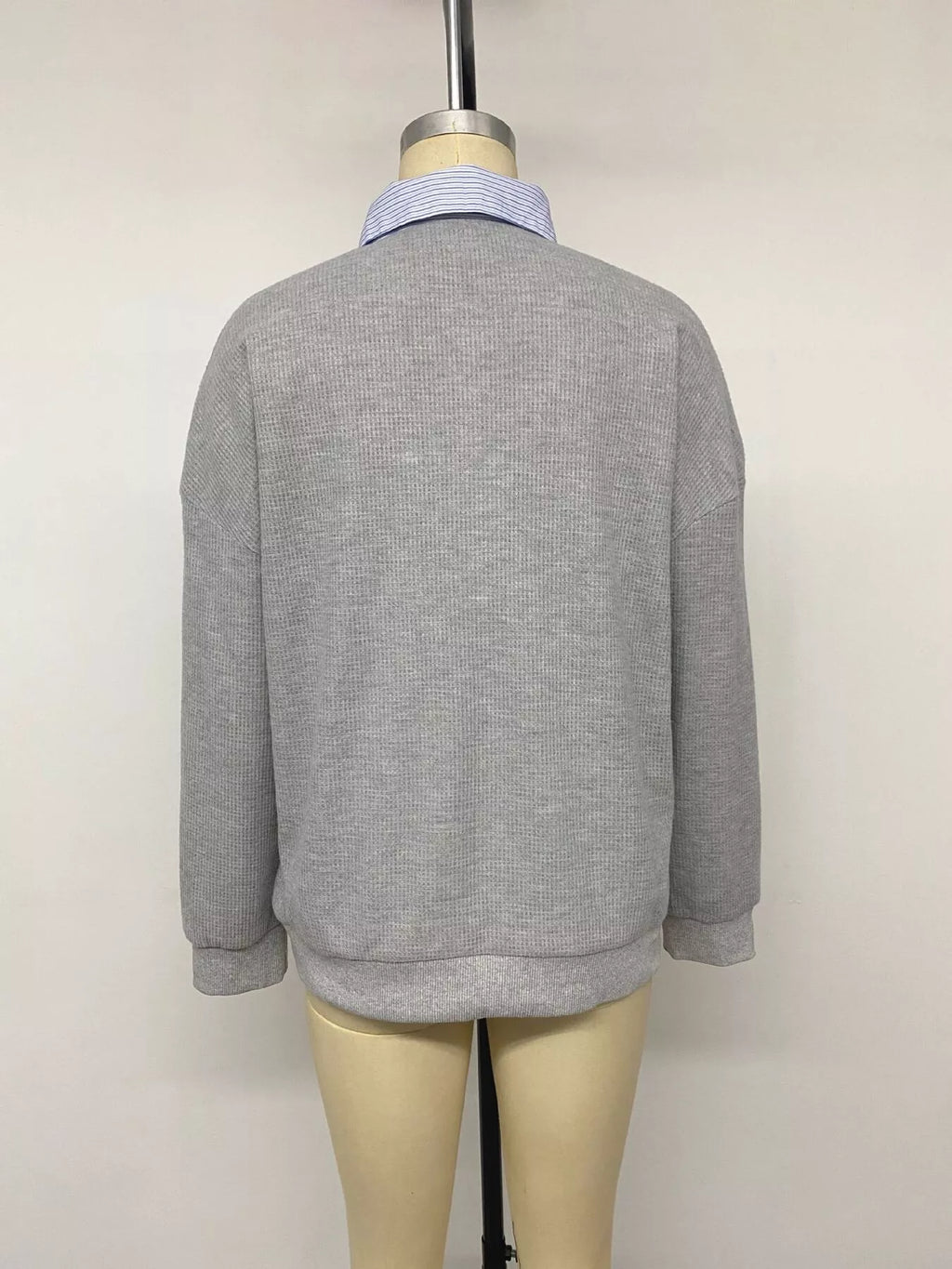 Striped Collar Dropped Shoulder Sweatshirt