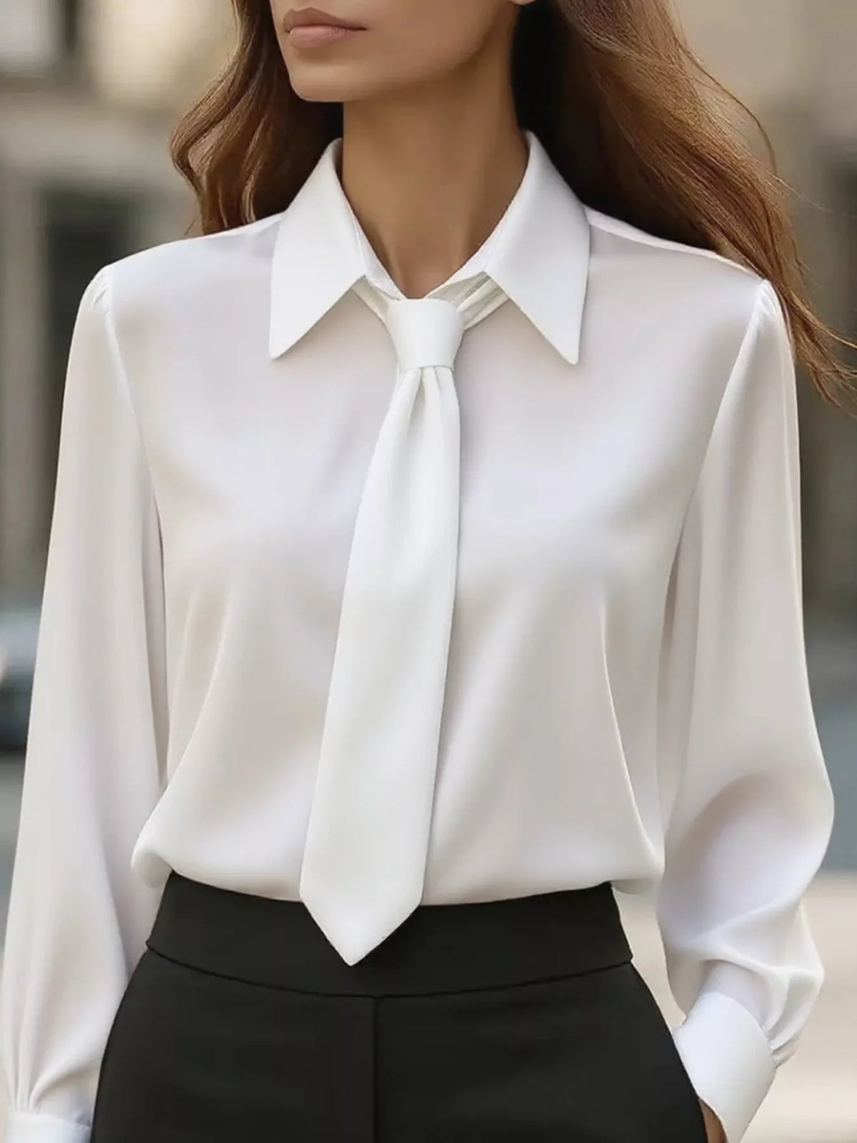 Tie-Neck Long Sleeve Blouse