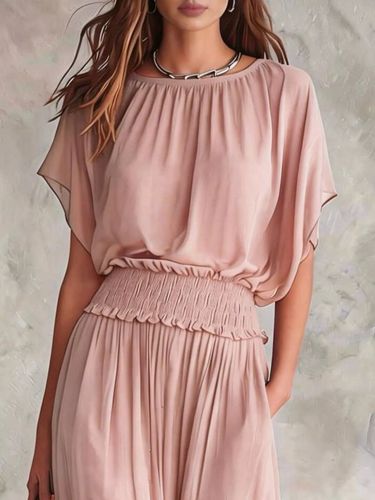 Chiffon Maxi Dress with Smocked Waist